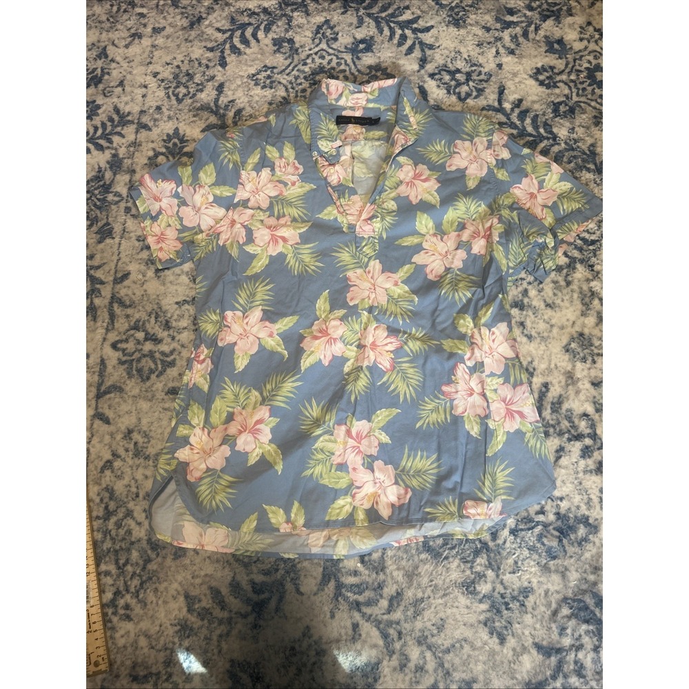 Polo Ralph Lauren Polo Shirt Mens L Floral Pullover Hawaiian 1/2 Button Down